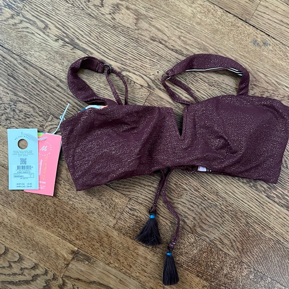 MAAJI Brown Gold Shimmer Reversible Bikini Top Size Large NWT